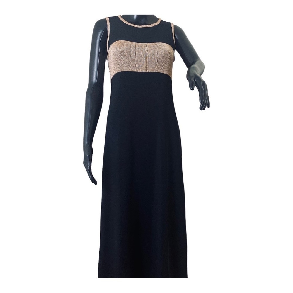 Vintage Breakin Loose Shimmery Black and Gold Maxi Dress. Sz 7/8